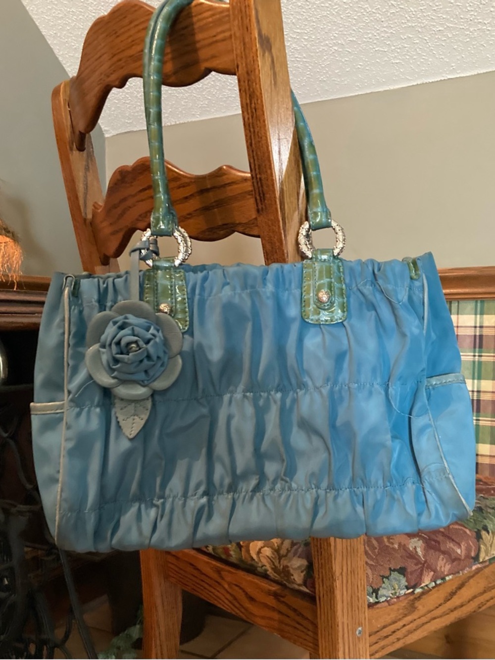 Brighton Teal Blue Floral Accent Shoulder Bag